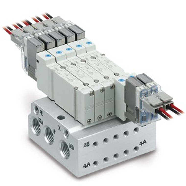 SMC JJ5SY3-40-05D-C6 JSY1000/3000/5000 Series Compact 5-Port Solenoid Valve Bottom Ported Non Plug-in Metal Base Type 40 Side Ported Type 41 Manifold