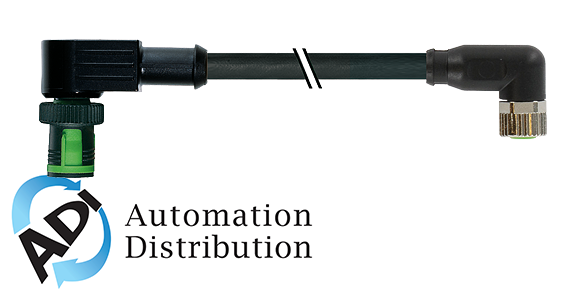 Murrelektronik 7050-40681-6300200 mq12 male 90?? 4 pole / m8 female 90??, pur 3x0.25 black ul/csa, drag ch 2m