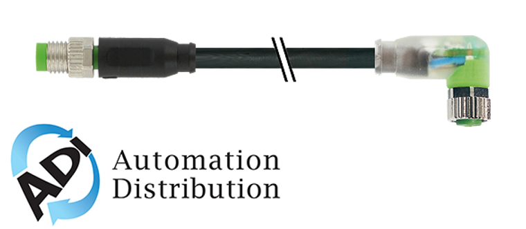 Murrelektronik 7000-88041-6100100 m8 male 0?? / m8 female 90?? led, pvc 3x0.25 bk ul/csa 1m