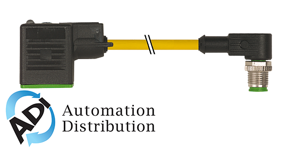 Murrelektronik 7000-41021-0360100 m12 male 90?? / msud valve plug form b 10 mm, pur 3x0.75 yellow, ul/csa, drag ch 1m