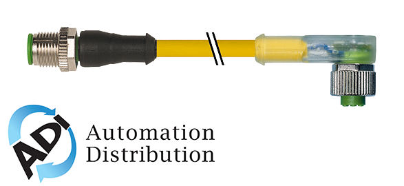 Murrelektronik 7000-40381-0130100 m12 male 0?? / m12 female 90?? led, pvc 3x0.34 yellow, ul/csa 1m