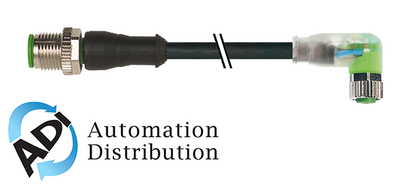 Murrelektronik 7000-40651-6310500 m12 male 0?? / m8 female 90?? led, pur 4x0.25 bk ul/csa+drag chain 5m
