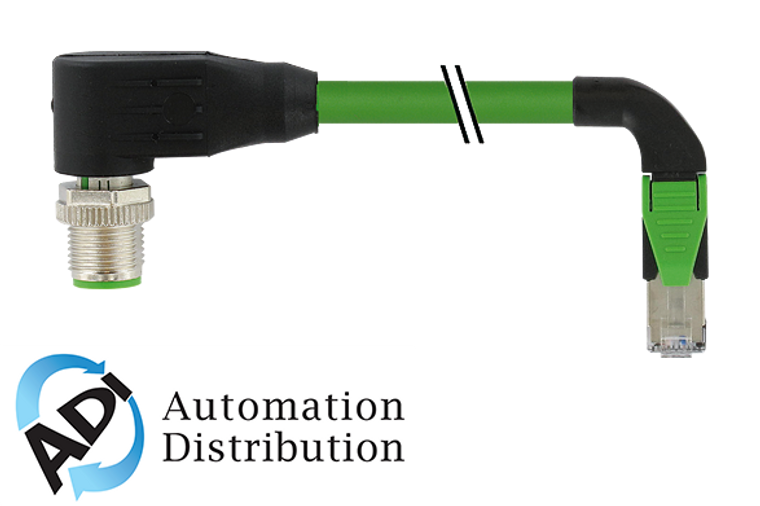 Murrelektronik 7000-44807-7940100 m12 male 90?? / rj45 90?? right shielded ethernet, pur 2x2xawg22 shielded gn ul/csa 1m