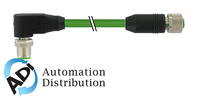 Murrelektronik 7000-44581-7940300 m12 male 90?? / m12 female, 0??, shielded, ethernet, pur 2x2xawg22 shielded gn ul/csa 3m