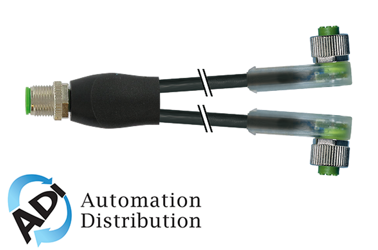 Murrelektronik 7000-40801-6230300 m12 y-distributor / m12 female 90?? led, pur 3x0.34 bk ul/csa 3m