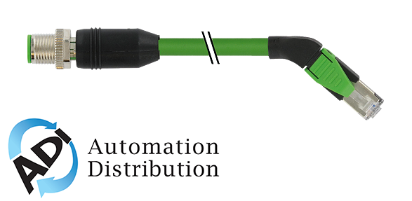 Murrelektronik 7000-44751-7940300 m12 male 0?? / rj45 45?? right shielded ethernet, pur 2x2xawg22 shielded gn ul/csa 3m