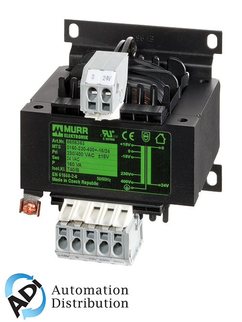 Murrelektronik 6686360 mts 1-phase safety transformer, p: 40va in: 230/400vac +/- 15vac out: 24vac, for screw and din-rail mounting, with spring clamp connection
