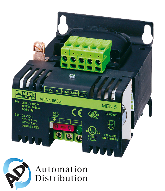 Murrelektronik 85349 men power supply 1/2-phase, smoothed, in: 230/400+/-15vac out: 24v/1adc