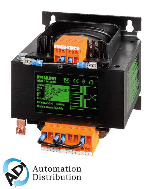 Murrelektronik 86146 mst 1-phase control and isolation transformer, p: 320va in: 208..550vac out: 2x115vac
