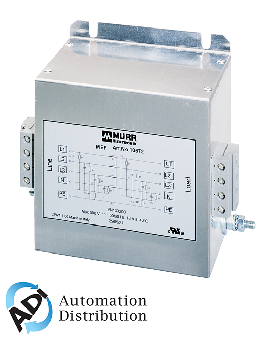 Murrelektronik 10575 mef emc-filter 3-phase 1-stage with neutral, i:72a u:4x500 vac, with increased attenuation