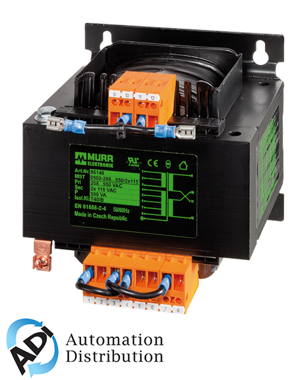 Murrelektronik 86155 mst 1-phase control and isolation transformer, p: 3000va in: 208..550vac out: 2x115vac