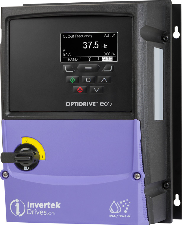 Invertek ODV-3-220043-1F1A-MN OptiDrive Eco Variable Speed Drive with TFT Keypad for Energy-Efficient HVAC, Pump, and Fan Applications