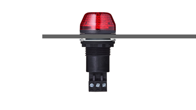 Sprecher + Schuh 800502404 M22 Panel Mount Signaling IBS 30mm Beacon Steady/Flashing LED Red 12V AC/DC Black IP65