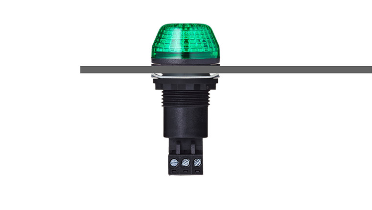 Sprecher + Schuh 800506405 M22 Panel Mount Signaling IBS 30mm Beacon Steady/Flashing LED Green 24V AC/DC Black IP65