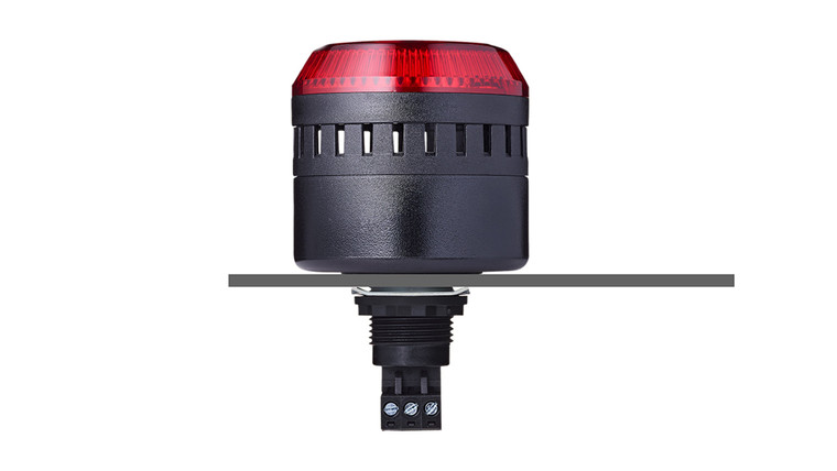 Sprecher + Schuh 814522405 M22 Panel Mount Signaling EDG 65mm Sounder and Beacon, Steady LED Red, 2 Tones, 85-103dB, 24V AC/DC, Black IP65