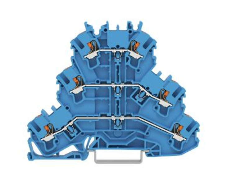 Wago 2202-3204 Triple-deck terminal block with push-button Through/through/through terminal block, blue