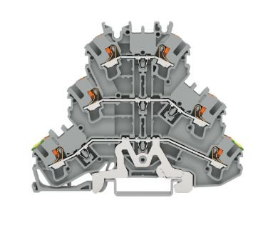 Wago 2202-3227 Triple-deck terminal block Ground cond./through/through block with push-button, gray
