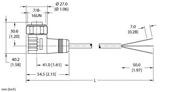 Turck Wd-Wkv 30-6M Single-ended Cordset, Right angle Female Connector