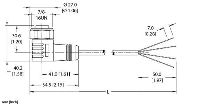 Turck Wd-Wkv 40-10M Single-ended Cordset, Right angle Female Connector Turck Wd-Wkv 40-10M Single-ended Cordset, Right angle Female Connector