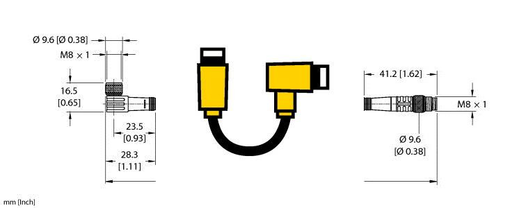 Turck Pkw 3M-4-Psg 3M/S90 Double-ended Cordset, Right angle Female Connector to Straight Male Connector