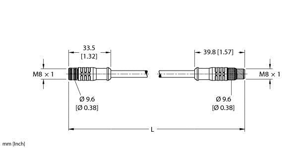 Turck Pkgs 3M-2-Psgs 3M Double-ended Cordset, Straight Female Connector to Straight Male Connector