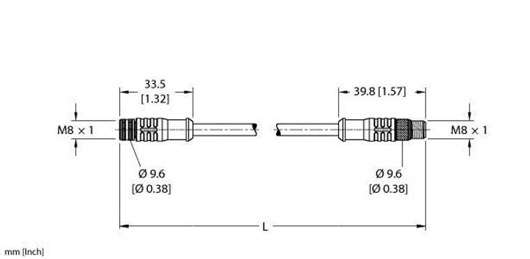 Turck Pkgs 4M-10-Psgs 4M Double-ended Cordset, Straight Female Connector to Straight Male Connector