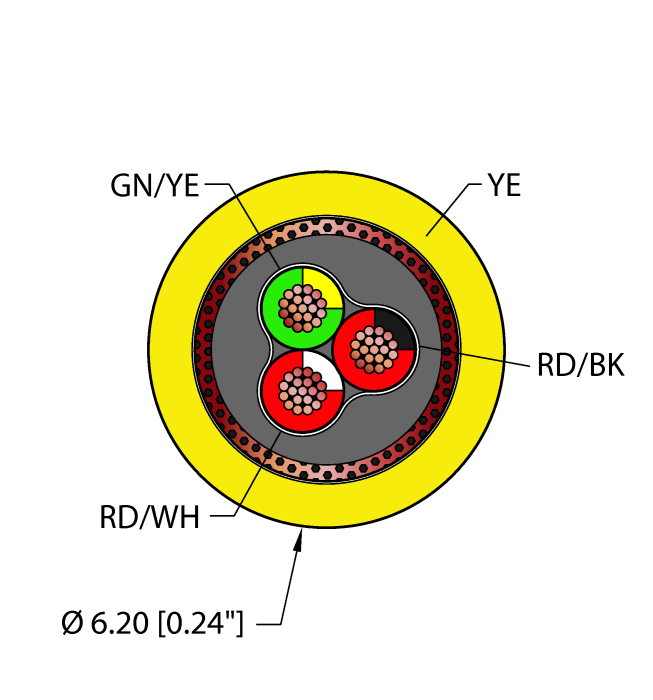 Turck Yel,Pvc,3X22,S-B,Pvc,Itc Bulk Cable RF50535