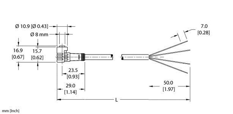 Turck Pkw 3Z-10/S90/S618 Single-ended Cordset, Right angle Female Connector