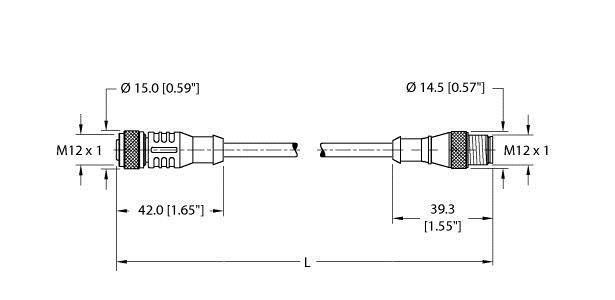 Turck Rk 4.5T-45-Rs 4.5T/S653 Double-ended Cordset, Straight Female Connector to Straight Male Connector