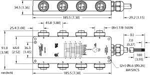 Turck 8 Rkf 30-2M 8-port Junction Box with Cable Home Run, 7/8 minifast I/O Ports, "
