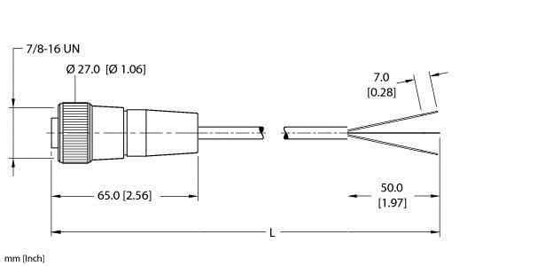 Turck Rkm 38A-1.3M Single-ended Cordset, Straight Female Connector