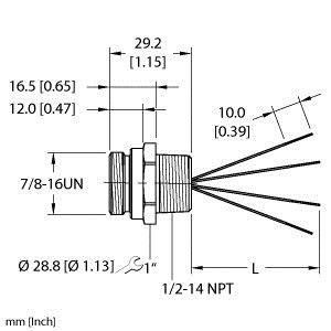 Turck Rsf 40-4M/Npt Single-ended Receptacle, Male Receptacle