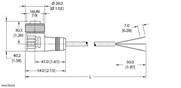 Turck Wkm 31-10M/S600 Single-ended Cordset, Right angle Female Connector