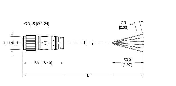 Turck Rkm 6B6-16M Single-ended Cordset, Straight Female Connector