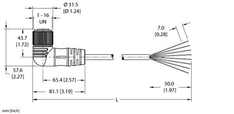 Turck Wkm 86-10M Single-ended Cordset, Right angle Female Connector