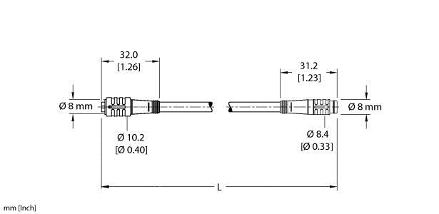 Turck Pkg 3Z-1-Psg 3/S760/S771 Double-ended Cordset, Straight Female Connector to Straight Male Connector