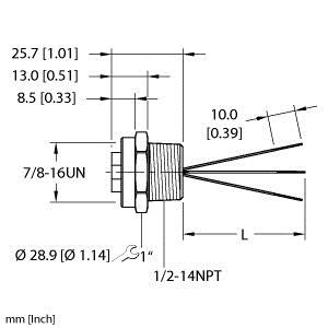 Turck Rkf 35-0.3M/Npt Single-ended Receptacle, Female Receptacle