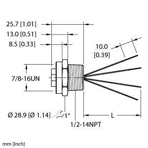 Turck Rkf 40-0.6M/Npt Single-ended Receptacle, Female Receptacle