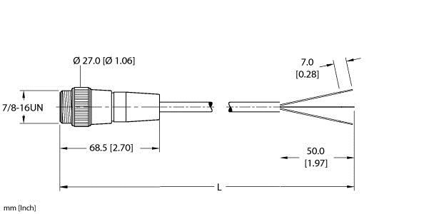 Turck Rsm 36D-2M Single-ended Cordset, Straight Male Connector