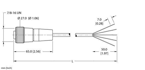 Turck Rkm 56D-7M Single-ended Cordset, Straight Female Connector