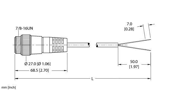 Turck Rsm 26-20M Single-ended Cordset, Straight Male Connector