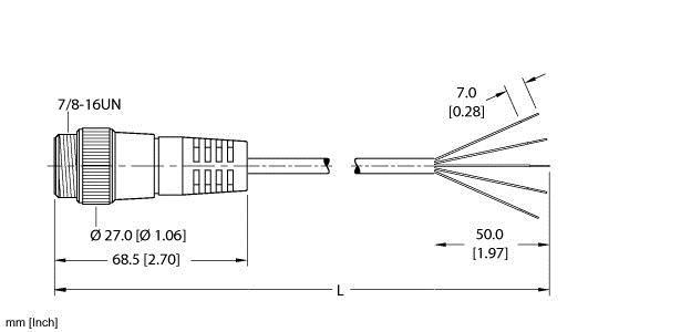 Turck Rsm 55-30M Single-ended Cordset, Straight Male Connector
