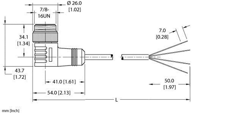 Turck Wsm 46-4M Single-ended Cordset, Right angle Male Connector Turck Wsm 46-4M Single-ended Cordset, Right angle Male Connector