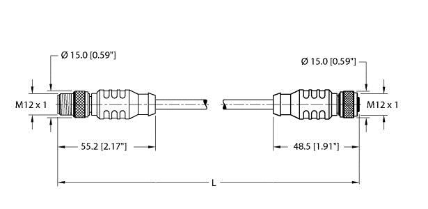 Turck Rsc Rkc 572-1.1M Double-ended Cordset, Straight Male Connector to Straight Female Connector