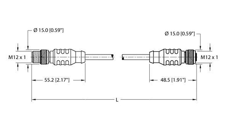 Turck Rsc Rkc 572-50M Double-ended Cordset, Straight Male Connector to Straight Female Connector