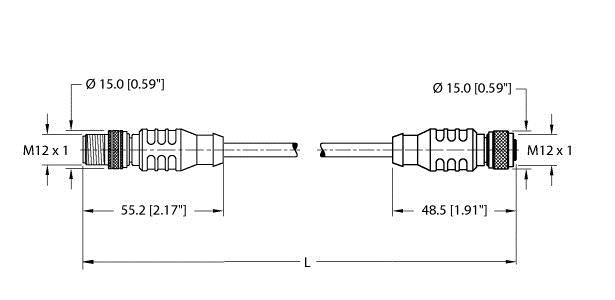 Turck Rssw Rksw 455-12M Double-ended Cordset, Straight Male Connector to Straight Female Connector