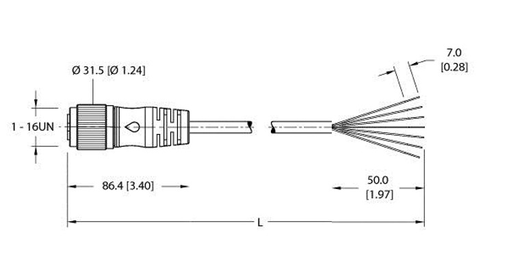 Turck Rkm 76-2M/S101 Single-ended Cordset, Straight Female Connector Turck Rkm 76-2M/S101 Single-ended Cordset, Straight Female Connector
