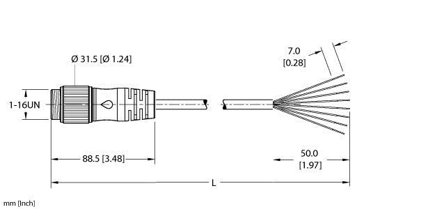 Turck Rsm 86-3M/S90 Single-ended Cordset, Straight Male Connector