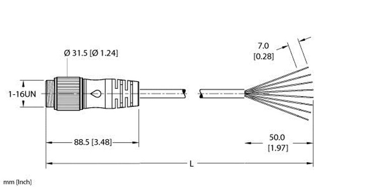 Turck Rsm 86-10M/S101 Single-ended Cordset, Straight Male Connector