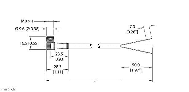 Turck Pkw 3M-P7X2-2/Sv Single-ended Cordset, Right angle Female Connector
